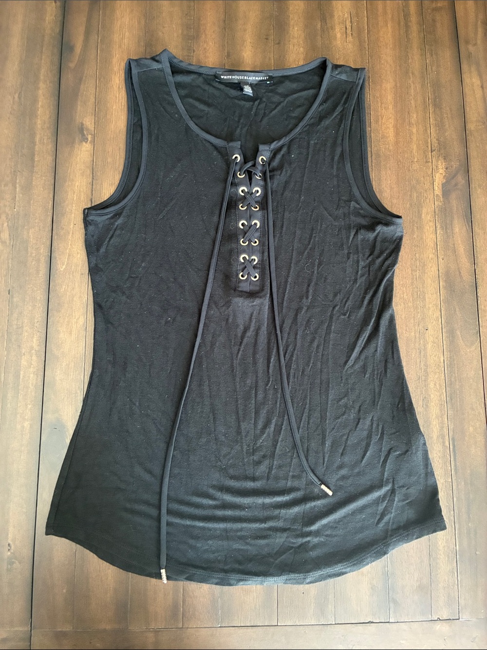 White House Black Market Black Lace-Up Front Tank